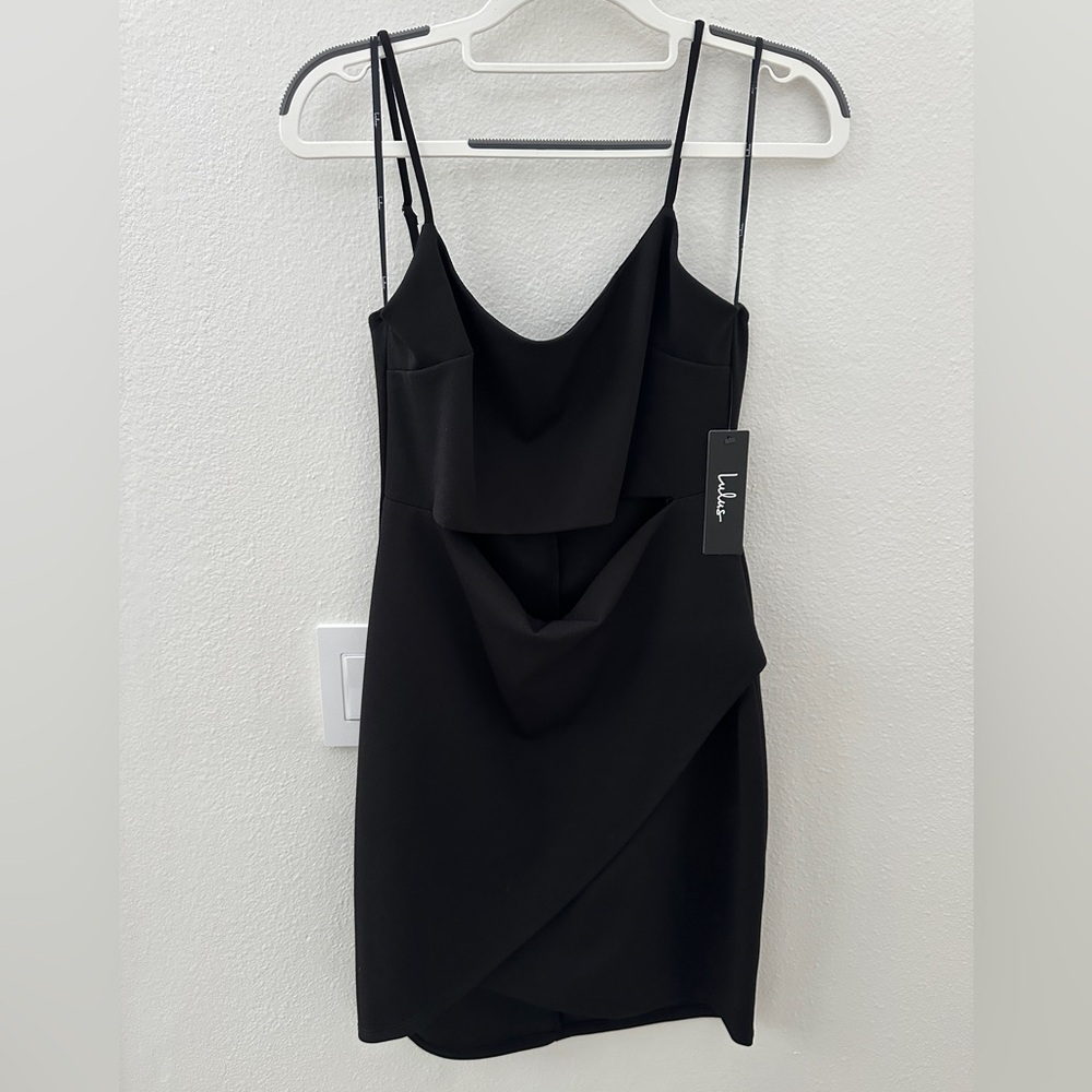 NWT Lulu's Black Sheath Mini Dress with Cowl Neck